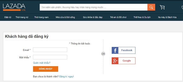 Đăng nhập vào tài khoản Lazada.