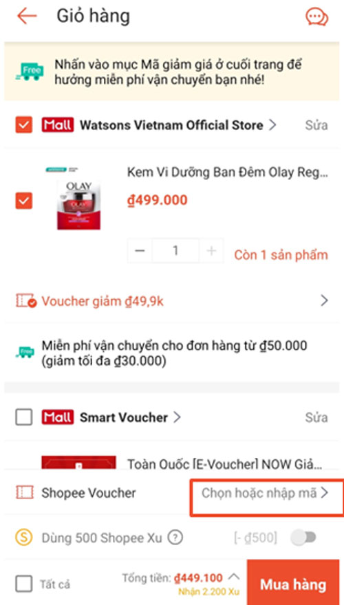 Chọn mã Shopee Voucher.