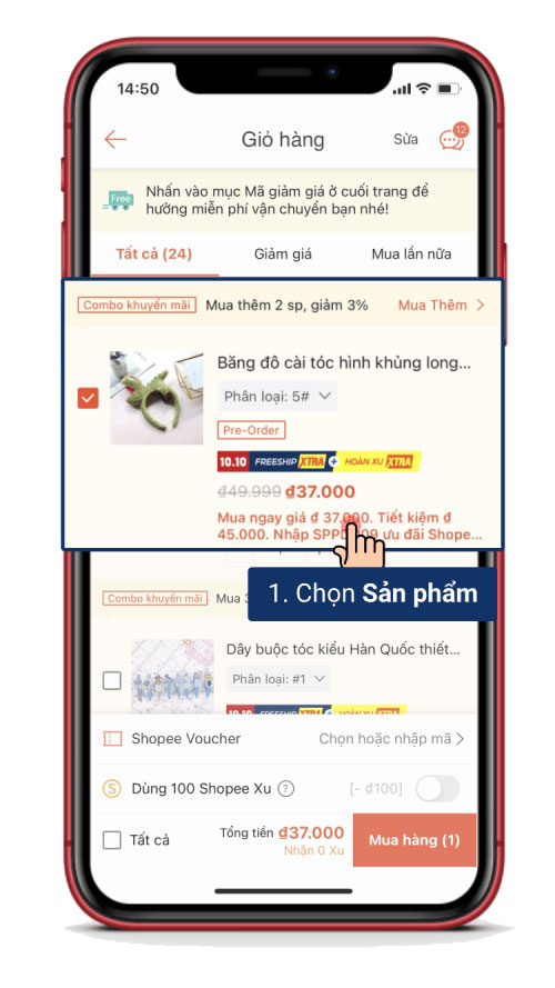 Chọn sản phẩm cần mua trên Shopee.