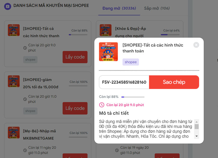 Sao chép mã giảm giá Lazada.
