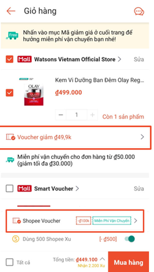 Chọn mã Shopee Voucher.