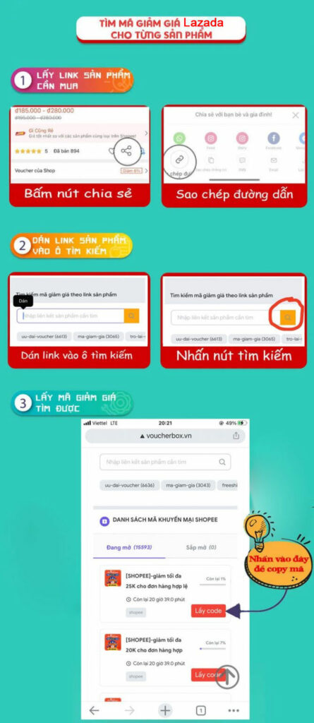 Tìm mã giảm giá Lazada bằng link sản phẩm.