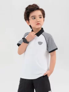 Polo Kid Bạc Hà Phối Tay Hoạ Tiết
